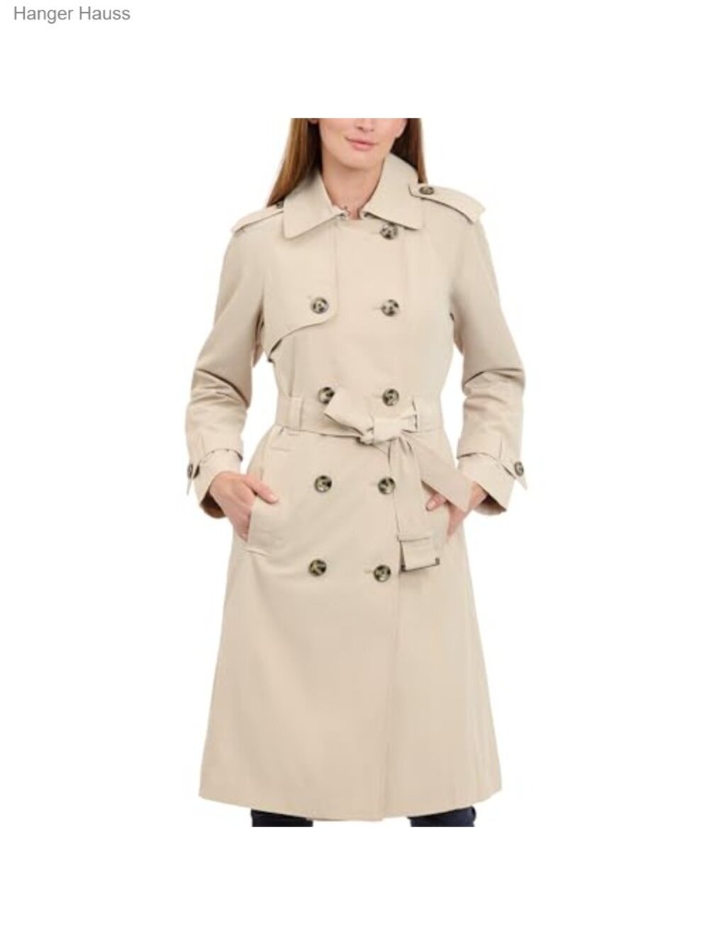 Double-Breasted Belted Trench Coat Women Mid-Length Polyester Rain Jacket